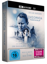(Todesschlaf - Insomnia L.E.) In Tromsø, wo Sonnenaufgang und Sonnenuntergang miteinander verschmelzen, muss Stellan Skarsgård in der Rolle eines schwedischen Polizeikommissars im Exil den Mord an einer Siebzehnjährigen aufklären. Die Mitternachtssonne raubt ihm den letzten Schlaf. Bei dem Versuch, dem Täter eine Falle zu stellen, erschießt er, übermüdet, im Nebel seinen Kollegen. Nur der Täter weiß, wer den Schuss abgegeben hat ... ›INSOMNIA - TODESSCHLAF‹ wurde von der Kritik international mit großem Lob als psychologische Studie und als eine Art Nordic-Noir-Film aufgenommen. Die Bildsprache des Films ist beinahe eine eigene Figur. Regisseur Erik Skjoldbjærg setzt auf Grau- und Brauntöne, dunkle Grüntöne und eine verwaschene Tristesse. Die Mitternachtssonne wirft ein unerbittliches, helles Licht, wie das Auge Gottes, das niemals blinzelt. Zudem verglich US-Filmkritiker Roger Ebert ›INSOMNIA‹ in der Chicago Sun-Times mit Dostojewskis Roman Schuld und Sühne. Janet Maslin von der New York Times würdigte die Leistung des Hauptdarstellers und speziell die Regiearbeit Skjoldbjærgs. Ein Meister-Thriller, der so gut ist, dass ihn Christopher Nolan wenige Jahre später mit Al Pacino und Robin Williams neu verfilmte. »Beeindruckend, wie stilvoll und souverän Erik Skjoldbjærg die Regeln des Film Noir auf den Kopf stellt.« – CINEMA Artikelbild