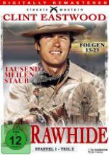 (Rawhide - Tausend Meilen Staub - Season 1, Teil 2) 1866, kurz nach dem Ende des Sezessionskrieges: Cowboys treiben gewaltige Rinderherden durch den Wilden Westen. Der harte Gil Favor (Eric Fleming) ist der Anführer, der junge Draufgänger Rowdy Yates (Clint Eastwood) seine rechte Hand. Sie stehen im Mittelpunkt des Geschehens, außer ihnen gibt es nur wenige Nebenfiguren, die über längere Zeit dabei sind, darunter Harkness `Mushy` Mushgrove (Jim Murdock), der Koch Wishbone (Paul Brinegar), Jim Quince (Steve Raines), Joe Scarlett (Rocky Shahan), der Fährtensucher Pete Nolan (Sheb Wooley) und Hey Soos Patines (Robert Cabal). Artikelbild