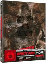 (Infinity Pool L.E. (4K/Blu-ray) (Cover A)) Unberührte Strände, Sonne pur und Personal, das einem jeden Wunsch von den Augen abliest - James (Alexander Skarsgård) und Em (Cleopatra Coleman) genießen den perfekten Urlaub. Aber als sie mit der verführerischen und gleichzeitig mysteriösen Gabi (Mia Goth) das Gelände des einsam gelegenen Inselressorts verlassen, kommt es zu einem tragischen Unfall - und plötzlich gibt es für das Paar keinen Weg zurück …Sie finden sich in einer Parallelwelt voller Gewalt, grenzenlosem Hedonismus und unaussprechlichem Horror wieder und werden vor eine unvorstellbare Wahl gestellt, denn die Null-Toleranz-Politik für Verbrechen besagt: hingerichtet werden, oder, wenn man es sich leisten kann, dabei zusehen, wie man stirbt! Artikelbild